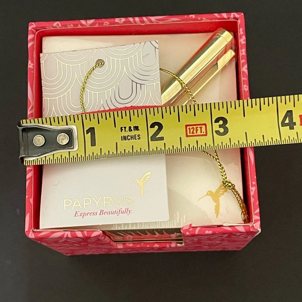 PAPYRUS pink cube notepad stationery with gold pen